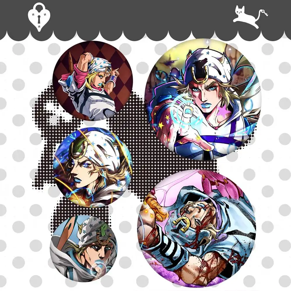 Anime Johnny Joestar J-Jojo Round Badge Creative Brooch Clothing Backpack Accessories Lapel Pin