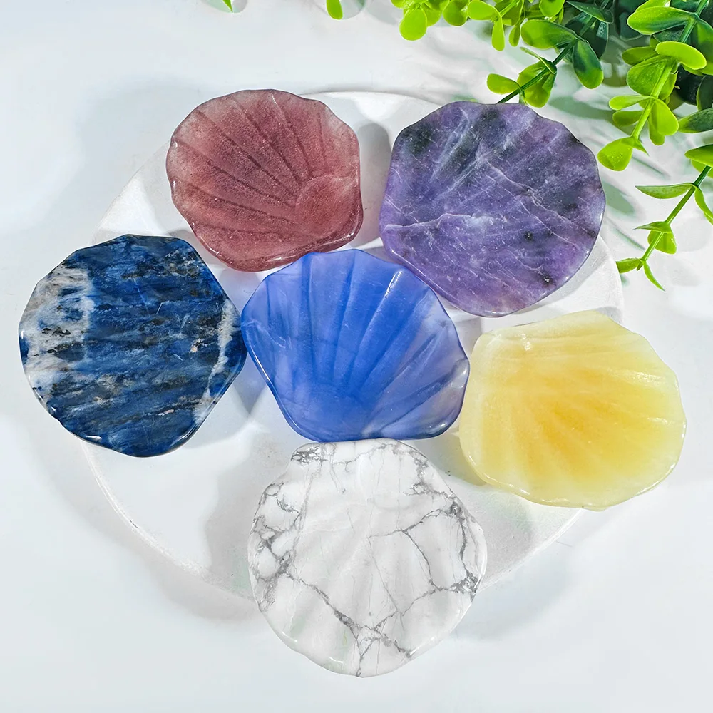 1PC Shell Shaped Natural Carved Glitter Stone Crystal DIY Home Decoration Healing Halo Gem Mineral Specimen Decoration Gift