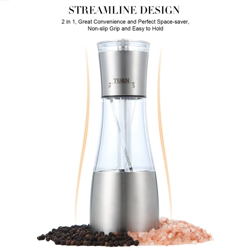 Pepper And Salt Grinder 2 In 1,Dual Mill Shaker With Adjustable Coarseness By Ceramic Rotor, Kitchen Cooking Accessories