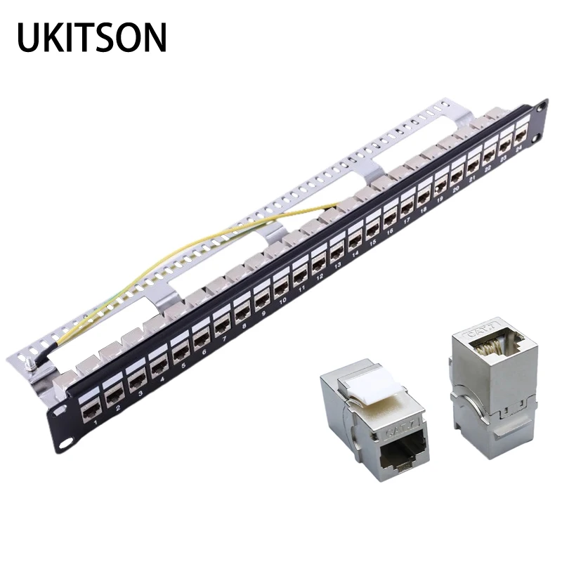 

CAT7 RJ45 Keystone патч-панель 24-портовый 1U 10G Shield Ethernet линейный соединитель STP LAN 19-дюймовый кронштейн для монтажа в стойку сетевой рамки