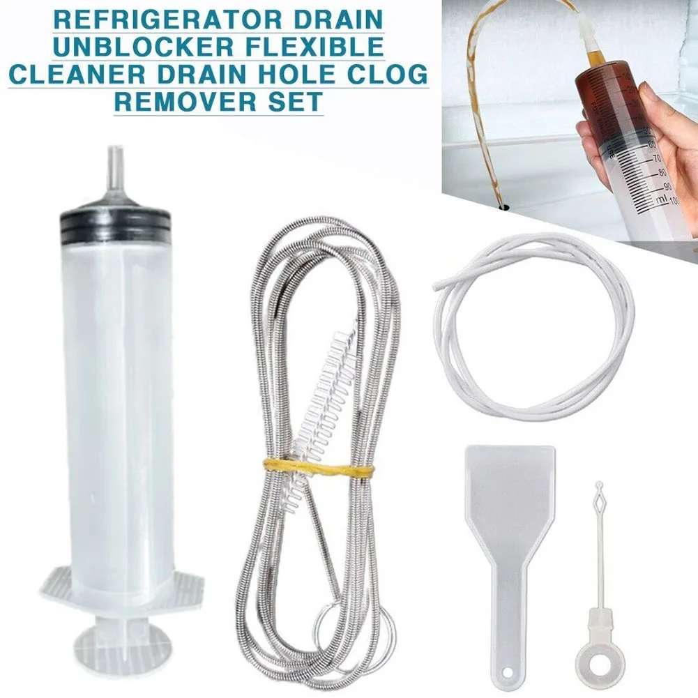 5pcs Clean Drain Outlet Dredging Tool Flexible Refrigerator Scrub Brush Reusable Refrigerators Dredging Tool Cleaning Syringe