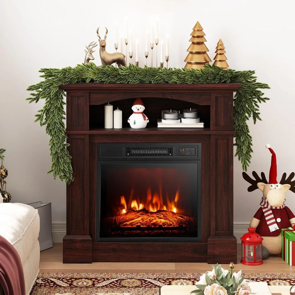 32-inch SIMOE Electric Fireplace with Mantel, 3 Flame Settings, Remote Control, 6-Hour Timer, Overheat Safeguard, 1400W Power