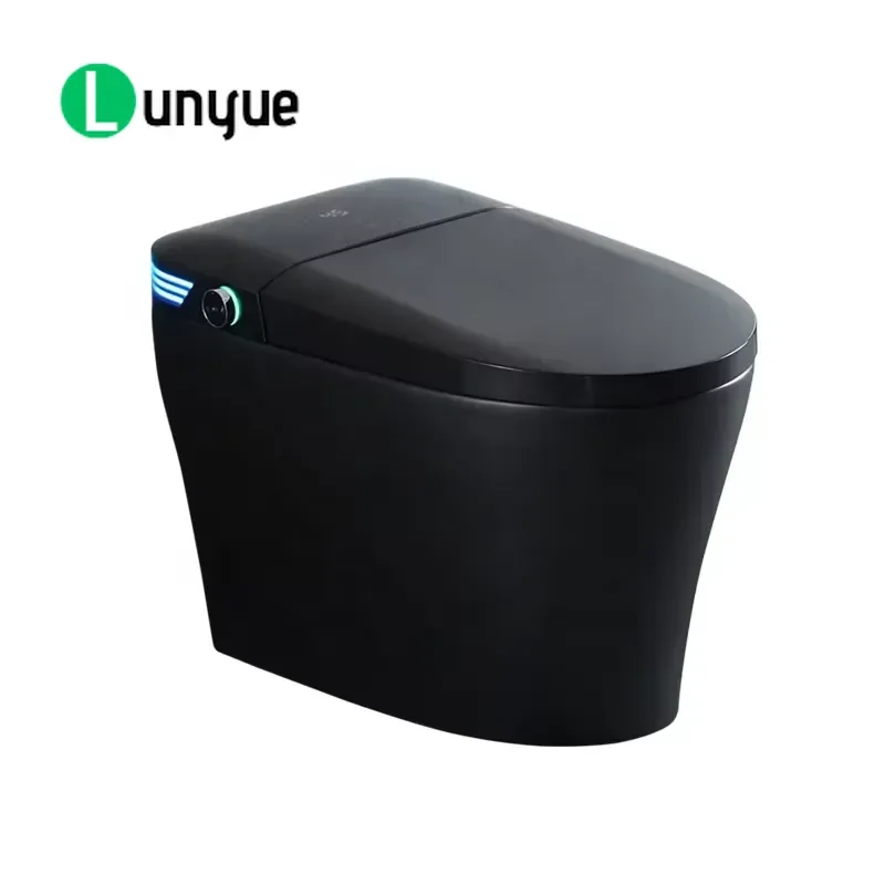 Matte Black Smart Toilet with Rear Hip Wash Ambient Night Light Automatic Integrated Design for Modern Bathroom