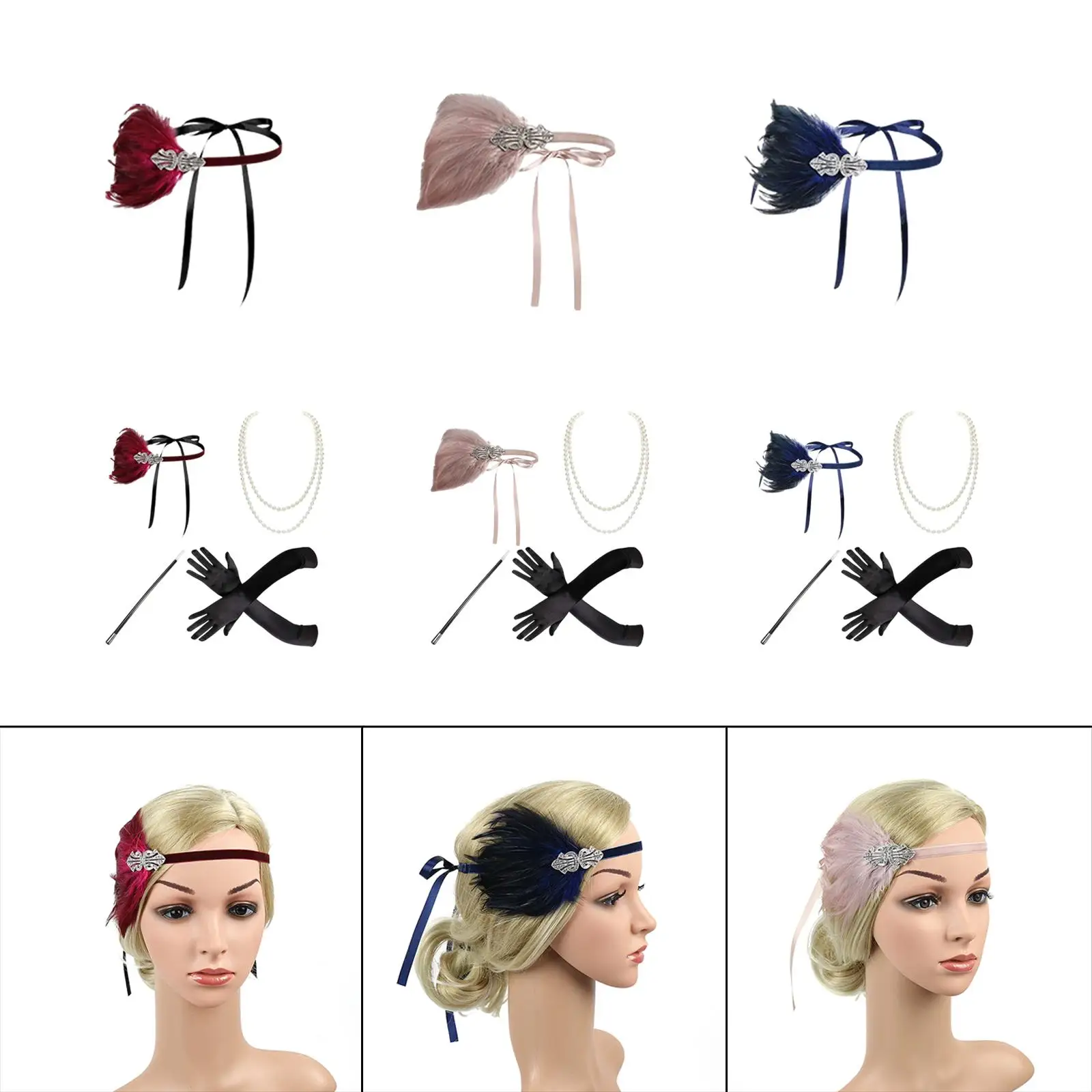 

Womens 1920S Feather Headband, Props Vintage Headwear Headdress Headpiece