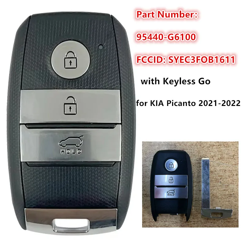 

Keyecu 95440-G6100 Smart Keyless Remote Key 433MHz 8A Chip Fob Keyless Go 3 Button for KIA Picanto 2021-2022 FCC:SYEC3FOB1611