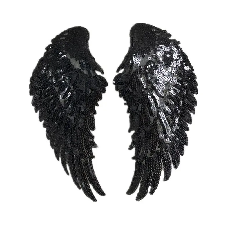 1Pair Gold Black Silver Angel Sequin Wings Embroidery Patch Applique Stick Iron On Clothes T-shirt  Jacket Decor Accessory DIY