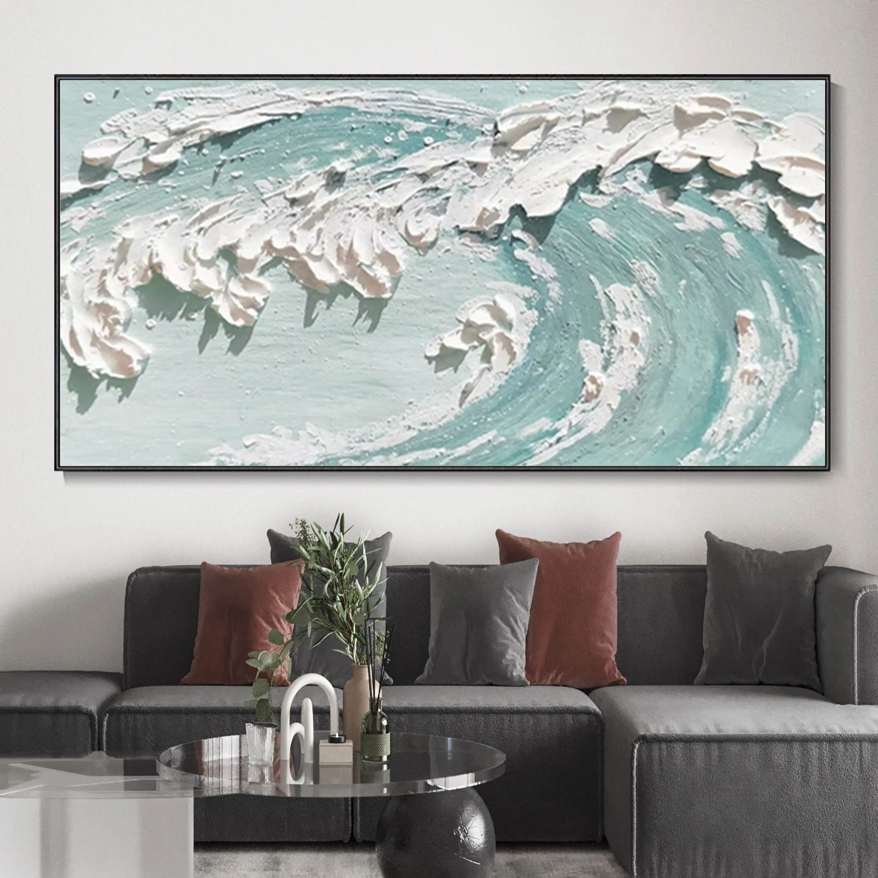 

Hand-painted Abstract Ocean Painting Giant Wave Sea Paintings Canvas Landscape Painting Palette Knife Blue Sea Art Decor