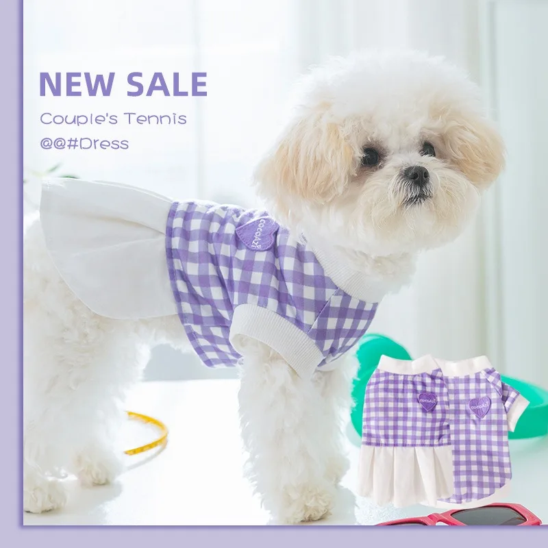 Purple Plaid Dog Vest Spring New Pet Couple Wear Teddy Two Legged Clothes Summer Dog Dress Puppy Clothing XS-XL