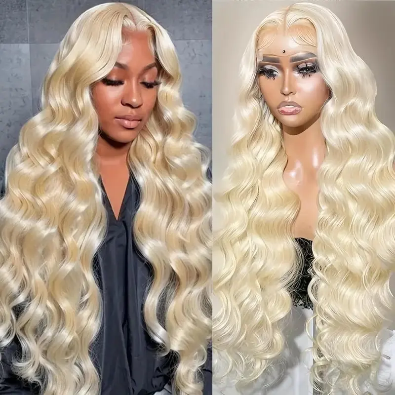 13x6 Lace Wig 613 Blonde 13X4 HD Lace Wig Blonde Wavy Body Glueless Water Wave 150 Density 40 Inches  Human Hair Wigs