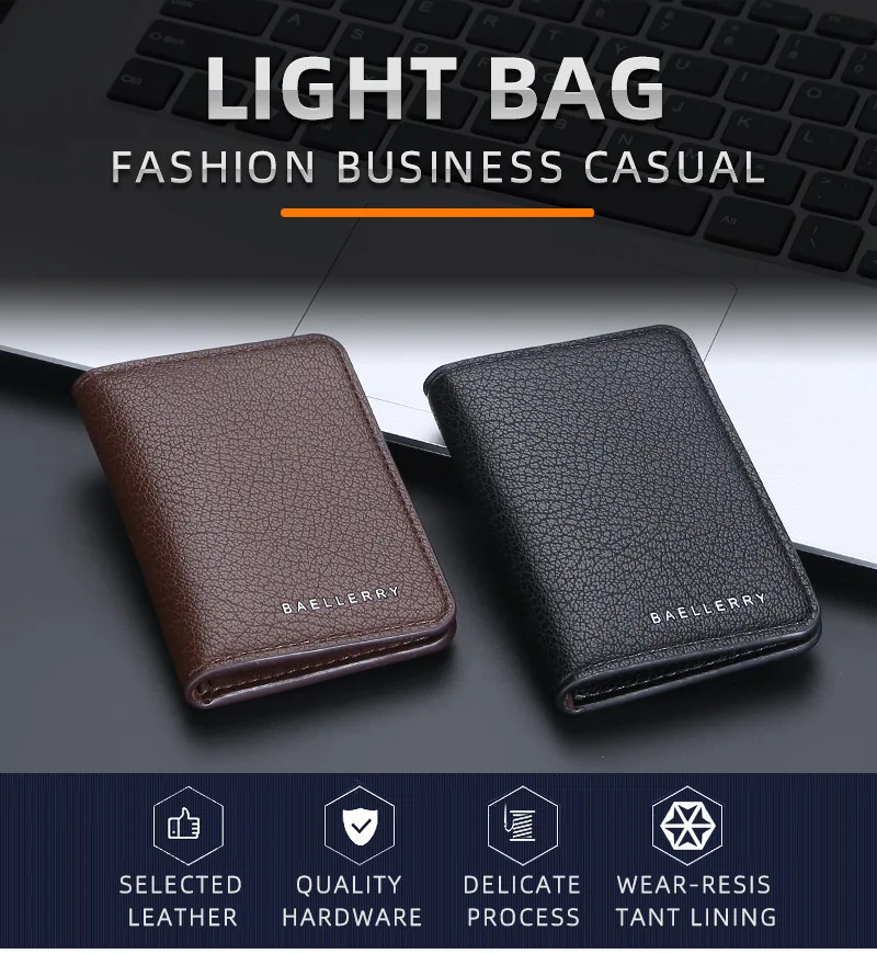 Baellerry Herren Slim Wallet aus weichem PU-Leder, Mini-Kreditkartenetui, Luxusmarke, Kartenhalter, Ausweishülle für Herren – Detail 1