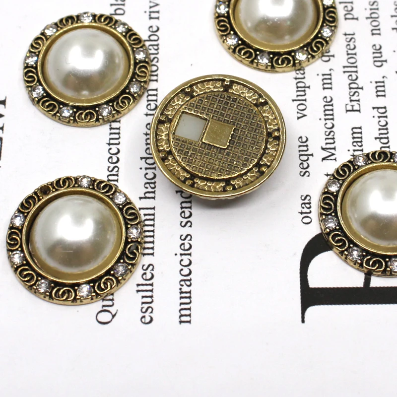 Pearl Alloy Sewing Buttons, Golden Rhinestone Decoration, Handmade Clothing Accessories, 21mm, 10Pcs per Lot