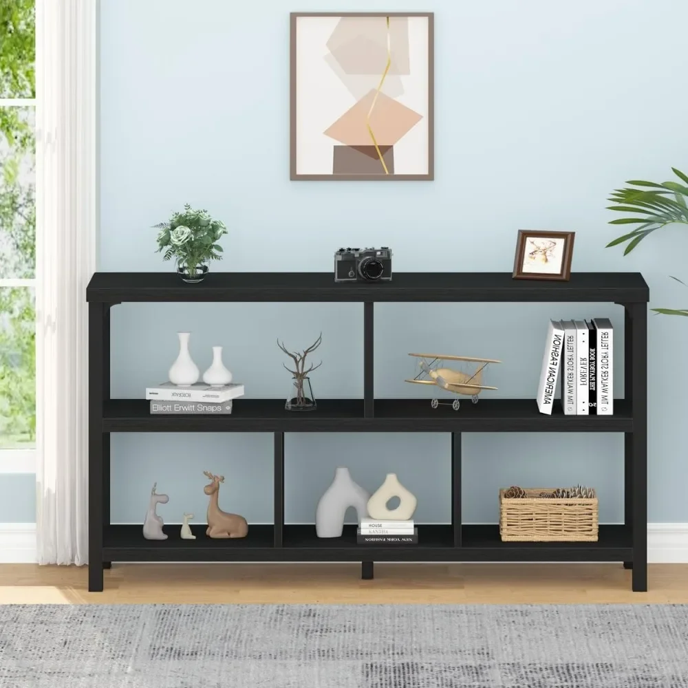 Bookcase Shelf Black Oak Low Wide Home 5 Cube Storage Organizer Long Shelf for Bedroom Bookcases & Cd Racks 47 In Bookshelf Room