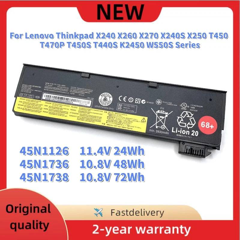 45N1126 45N1132 Laptop Battery For Lenovo ThinkPad X270 X260 X240 X240S X250 T450S T470P T440S L450 K20 K2450 W550S 45N1136 68+