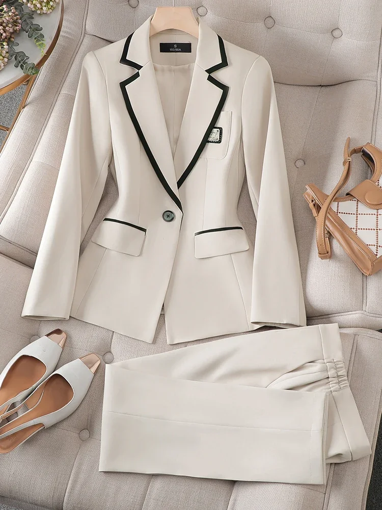 UETEEY 2025 новые офисные женские тонкие пиджаки на одной пуговице, модные брюки-карандаш с высокой талией, костюмы контрастного цвета, женский костюм