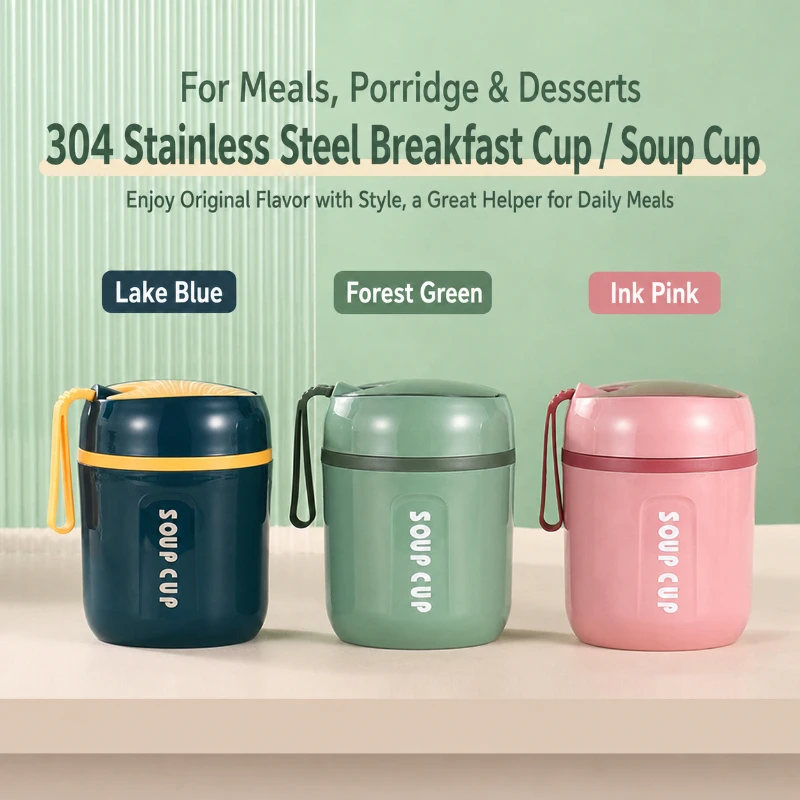 Stainless Steel Insulated Thermo Soup Cup 480ml Portable Lunch Box with Spoon Food Container Vaccum Cup Insulate Bento Box