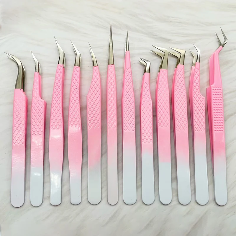 Eyelash Comb Tweezers Anti-Static Non-Magnetic Professional Pincet Lashes Extension Tweezers Makeup Tools Rhinestone Picker Tool