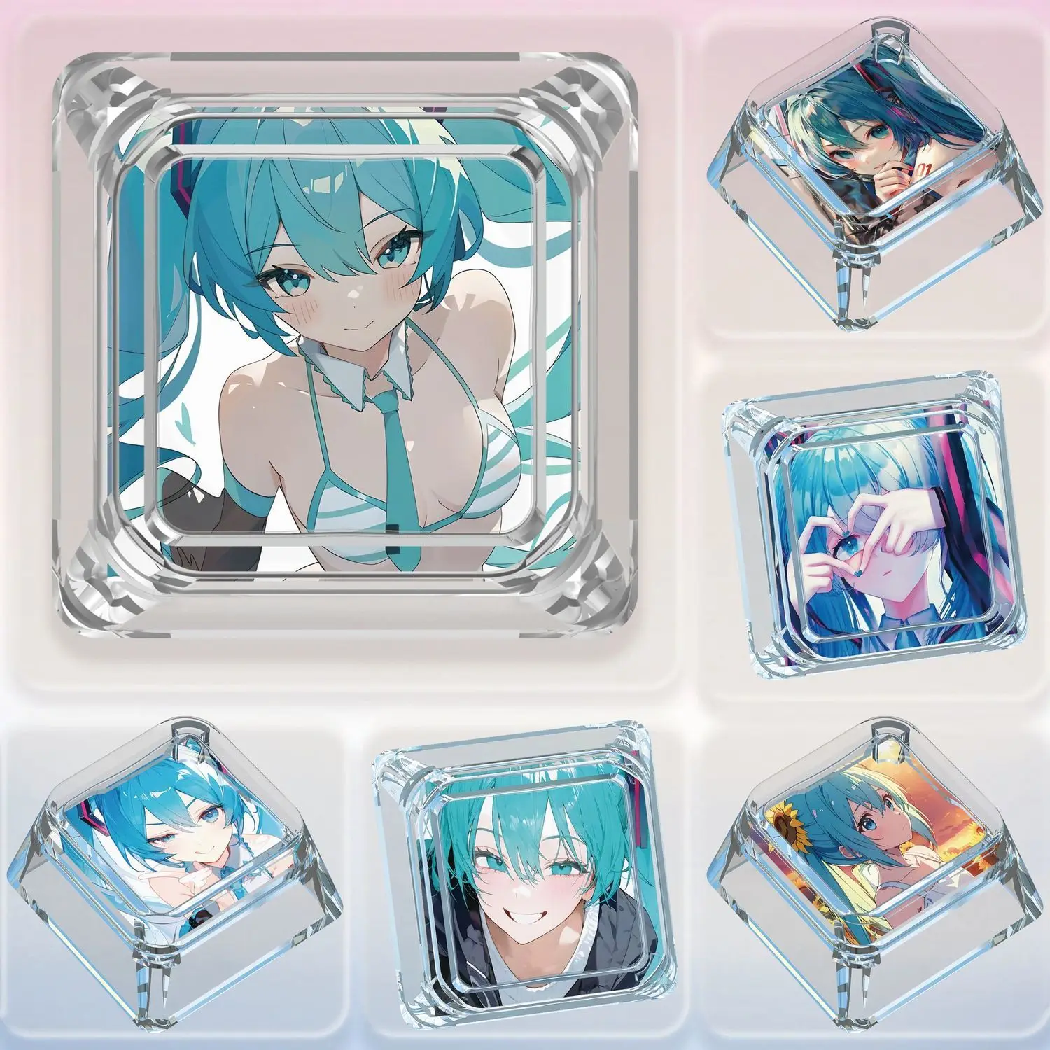 New Miku Mechanical Keyboard Personalized Keycaps Cross Axis Body Miku Cute Keyboard Cap Transparent Keycaps Gifts Toys