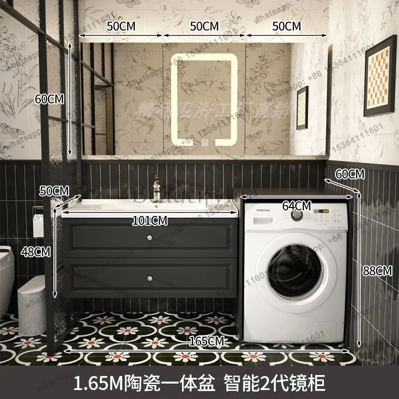 

Bathroom Drum Washing Machine Integrated Combination Cabinet Toilet Wash Basin Retro Ceramic Washbasin