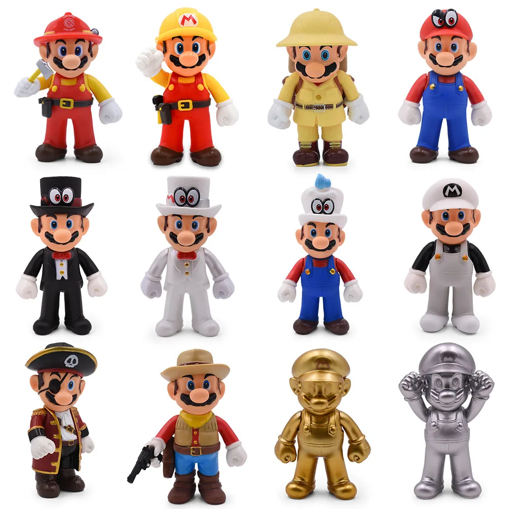 

Mario Bros PVC Action Figures Toy Mario Worker Firemen Pirate Model Statue Doll Anime Collectible Desktop Small Ornaments Gift