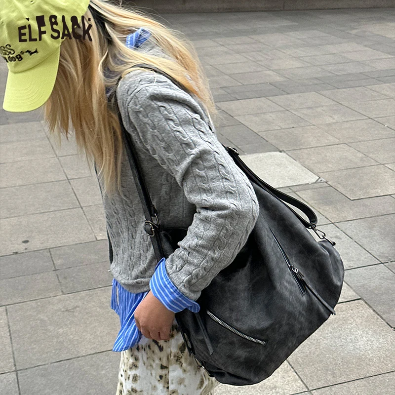 ELFSACK 2025 Spring New Arrivals Versatile Crossbody Shoulder Bag Vintage Tote Bag Women Large Capacity Bag