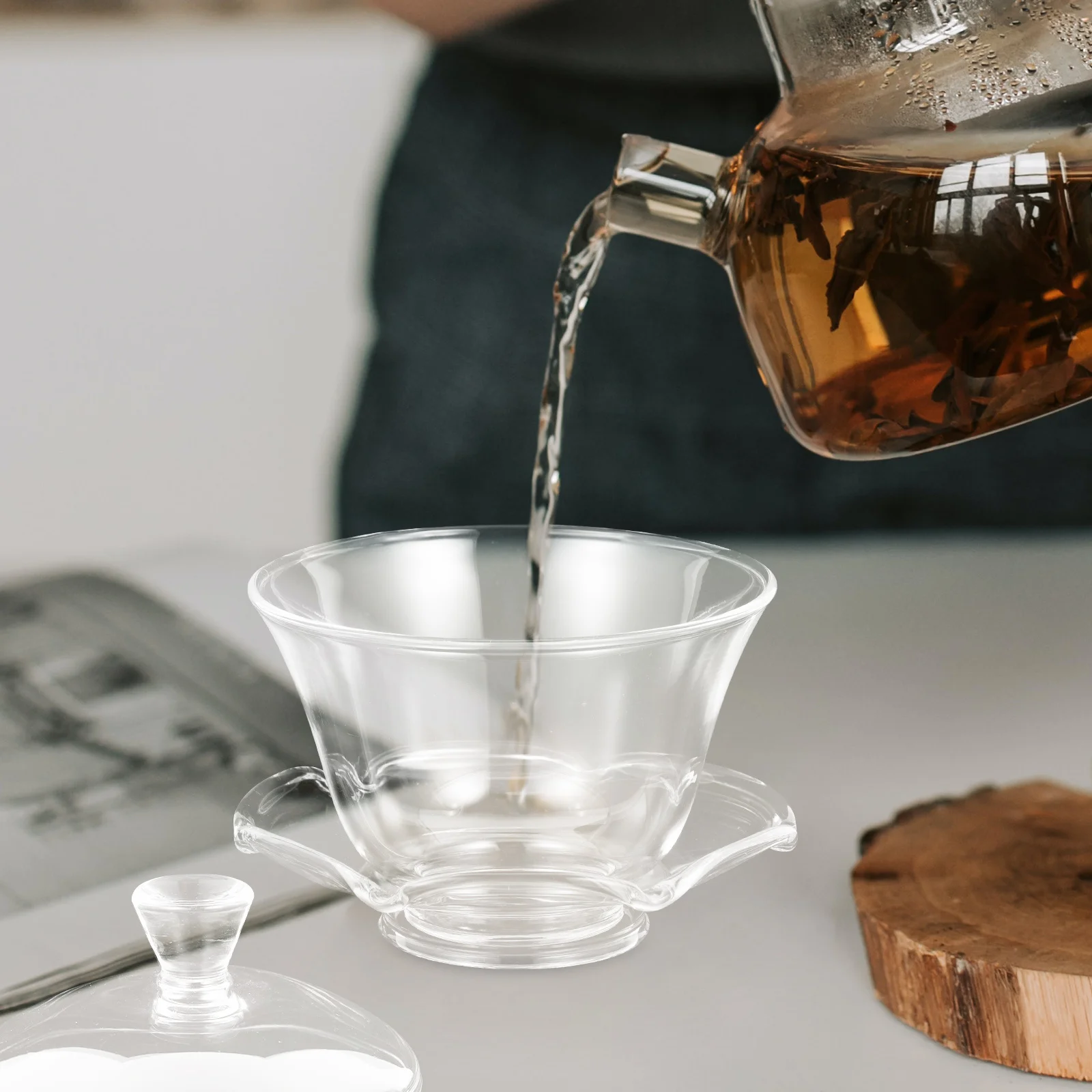 

1Set Decorative Chinese Clear Teacup Traditional Style Kung Fu Tea Bowl Set for Gathering Gift Hot Tea Drinking Cup