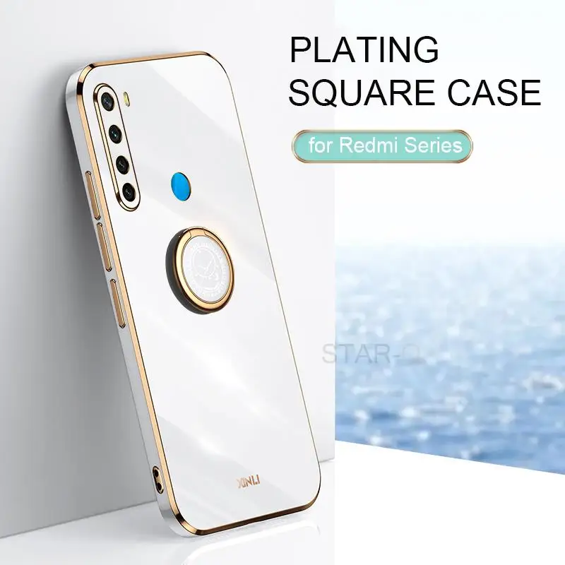 Plating Finger Ring Holder Phone Case On For Xiaomi Redmi Note 8T 8 T Note8 2021 New Luxury Soft Silicone Stand Cover