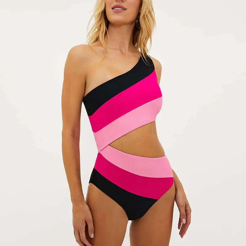 2024 Swimsuit Color Block  One Piece  Swimwear Women  Vacation Beachwear Luxury Bathing Suit Sexy Bikini