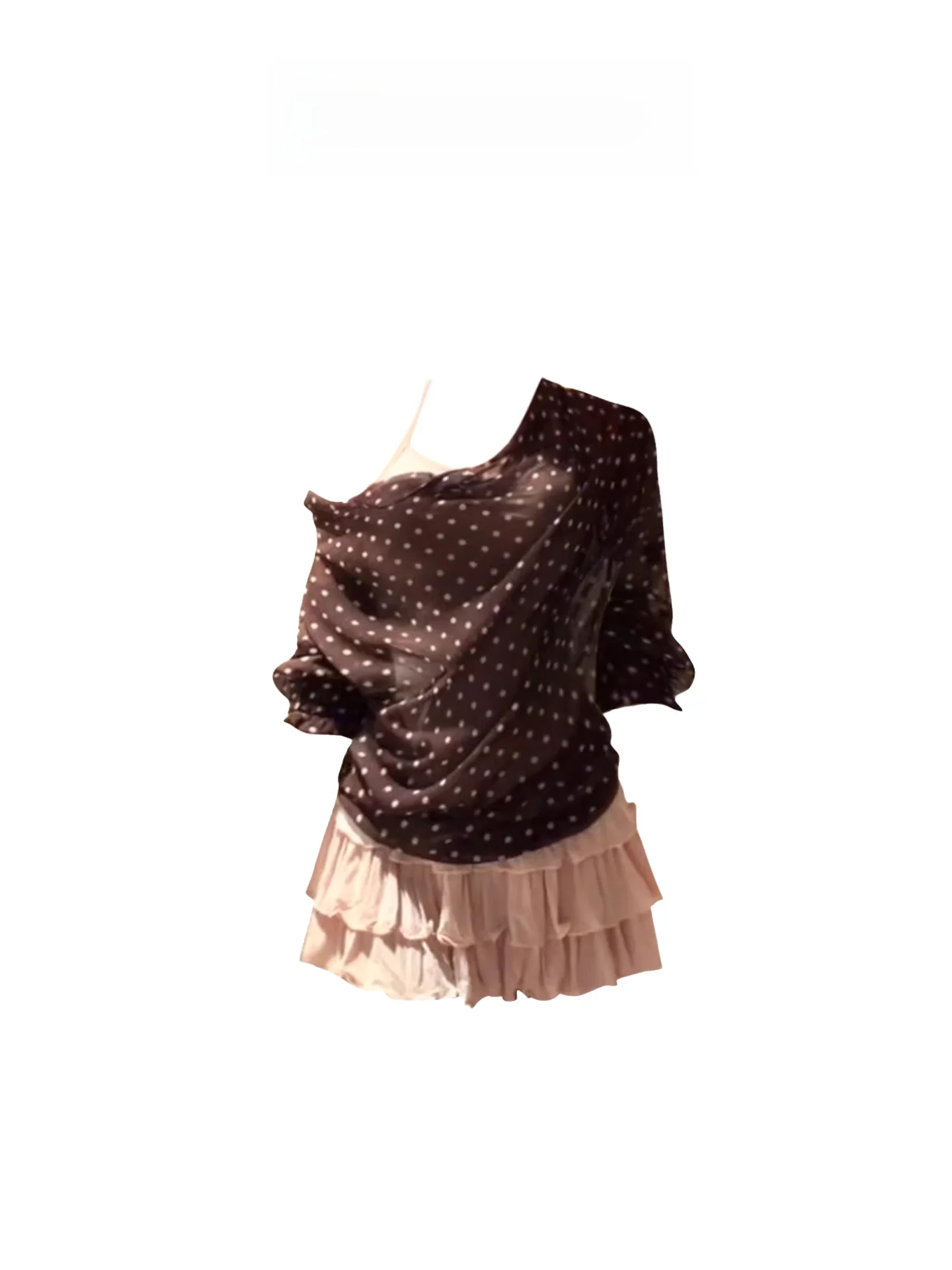 

HEZA Polka Dot Asymmetrical oulder irt Women's Slimming Cake Dr Two-Piece Set Spring Summer Ele Sle plus Size