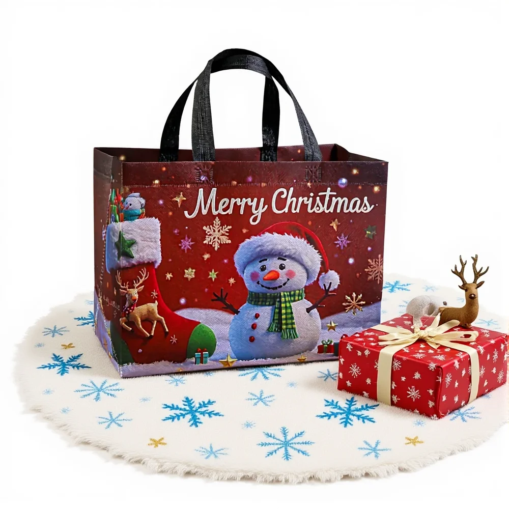 Santa Claus Printed Christmas Gift Bag Non-Woven Tote Bag Foldable Shopping Bag High Capacity Gift Bags For New Year Christmas