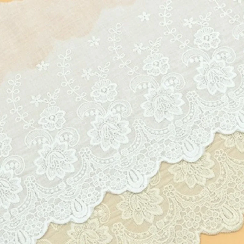 1Yard 22cm wide Beige White Cotton 100% Cloth Embroidered Lace Trim DIY Accessories Lace Fabric Width