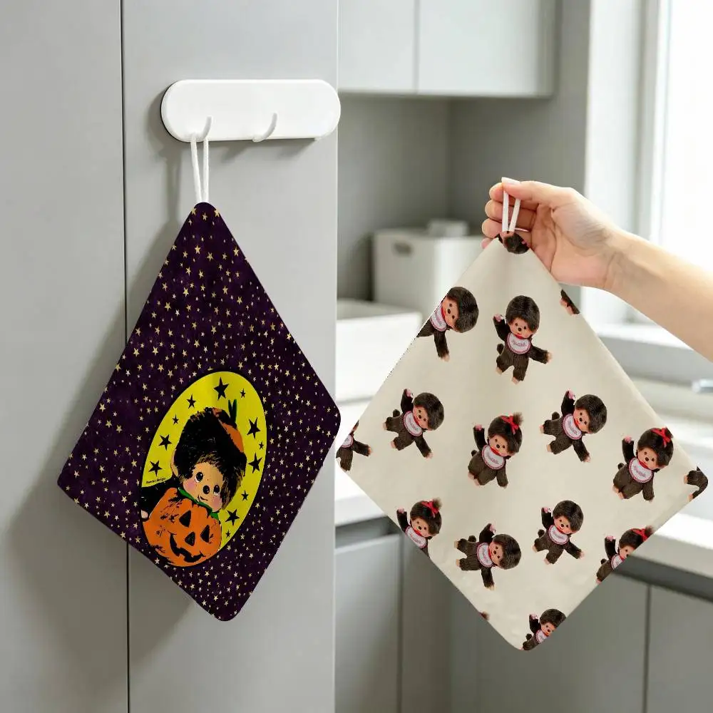 Serviette à main à suspendre, motif poupée M-monch-hichis, mignonne, en polyester et coton, anti-décoloration, pour cuisine et salon.