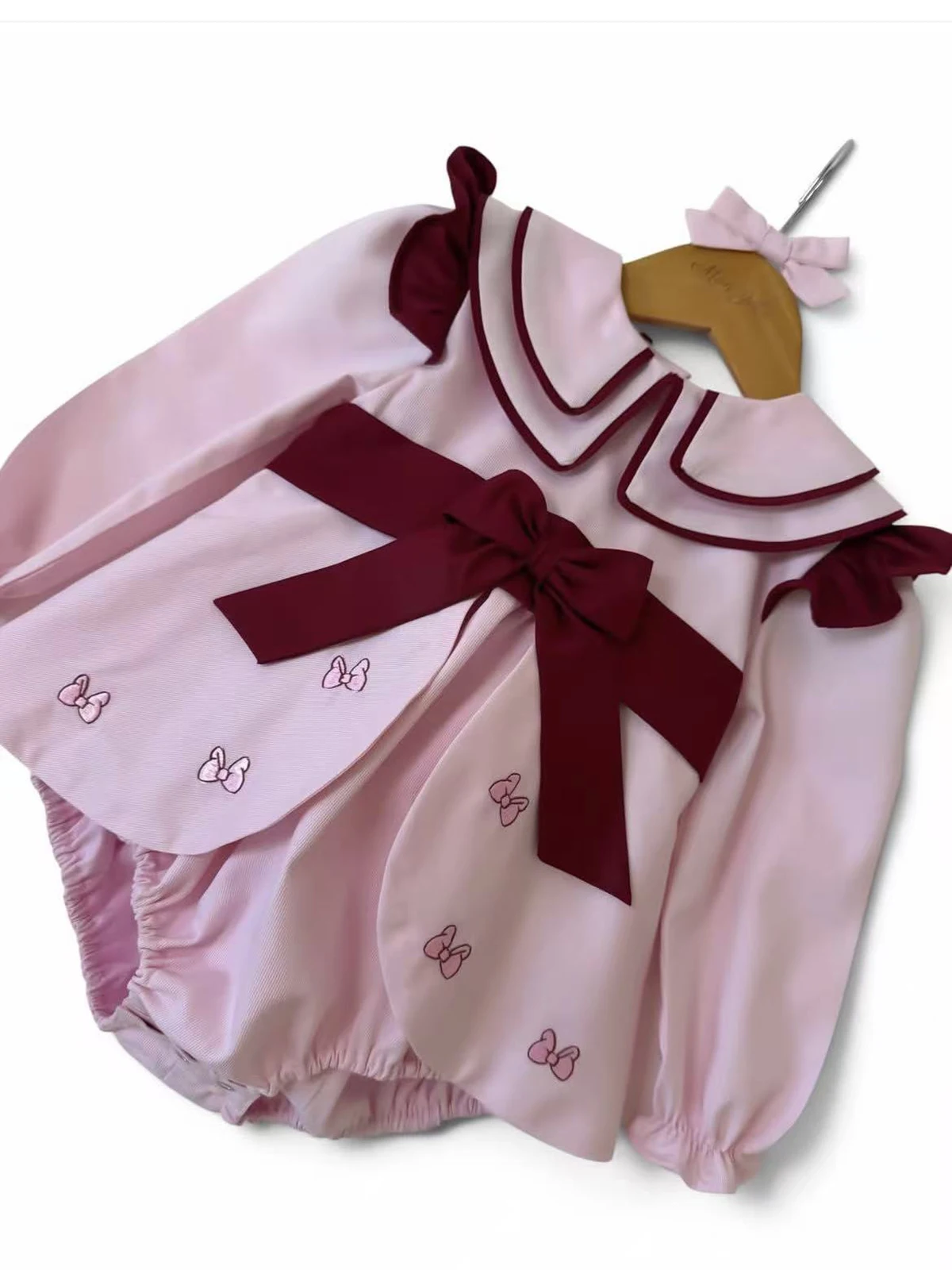 Autumn 0-6Y Baby Girl Outfit Bow Embroidered Red Pink Rompers Suit for Birthday Holiday Photography Casual