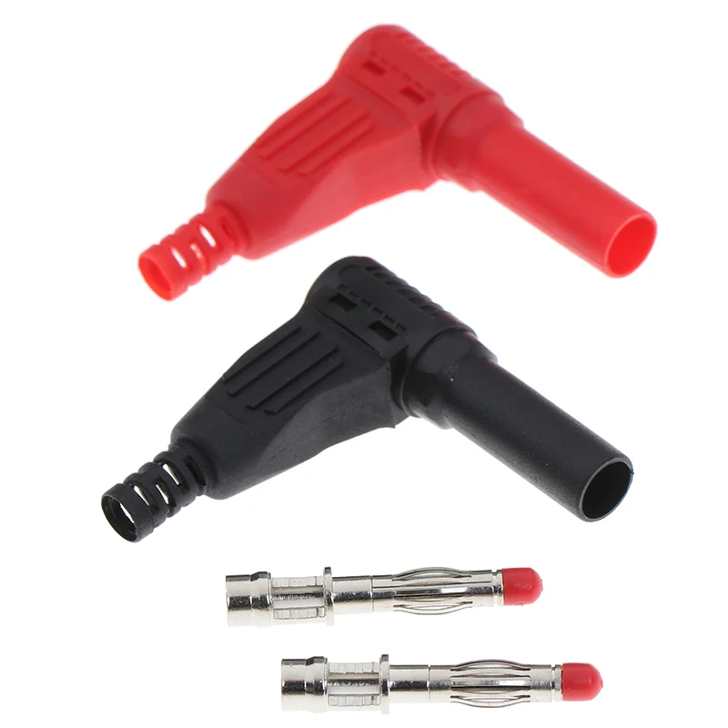Banana Plug With Protective Sheath Universal Probe 2Pcs Red+Black 4mm Male Right Angle Insulation Banana Plug Multimeter Test