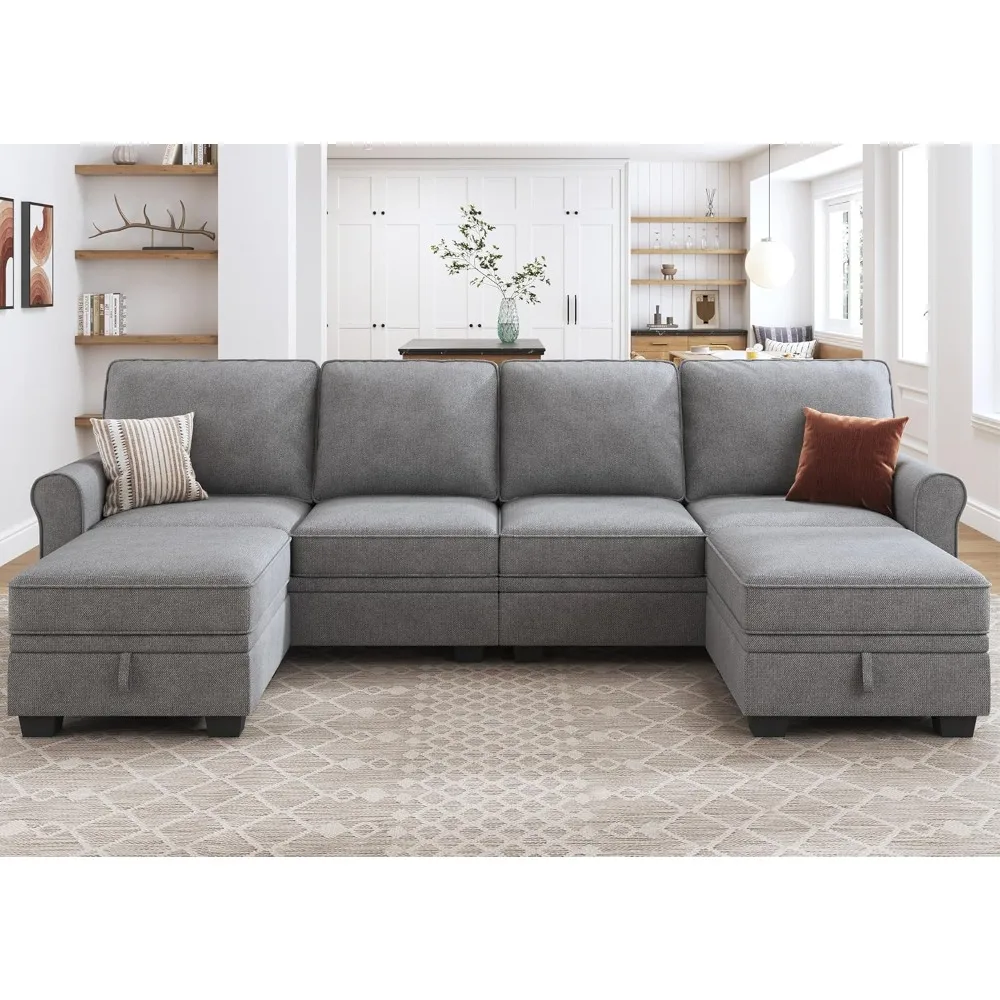 

Convertible Sectional Sofa with Storage Seat 6 Seat Sofa with Reversible Chaise U Shaped Sectional Couch for Living Room,Light