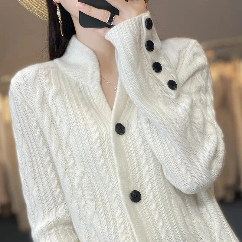 Autumn Cardigan Women's 2024 Fashion Korean Solid Casual Knitted Sweater Outerwear Female Sweater Coat Ladies Knit Tops L203