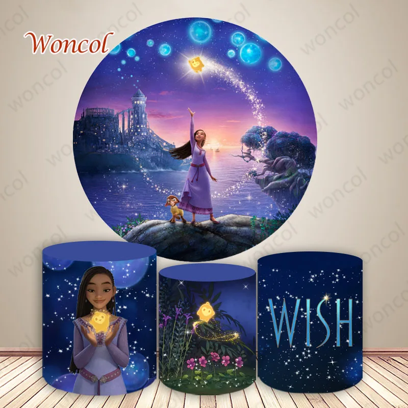 

Wish Asha Round Cover 1st Girls Birthday Baby Shower Backdrop Disney Wish Asha Cylinder Cover Princess Birthday Photocall Props