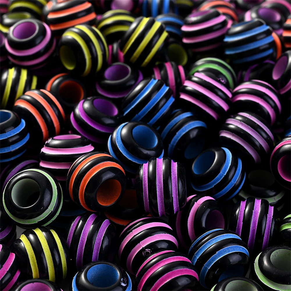 50pcs Multicolor Big Hole Acrylic Beads Stripe Tube Spacer Beads For Jewelry Making Bracelet Necklace DIY Keychain