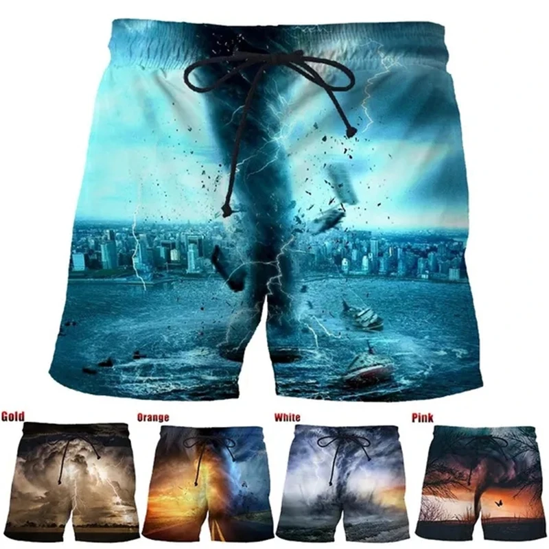 

Fashion Tornado Pattern 3D Printing Shorts Men's Outdoor Leisure Sports High Quality Quick-drying Beach Pants Men Gym Shorts