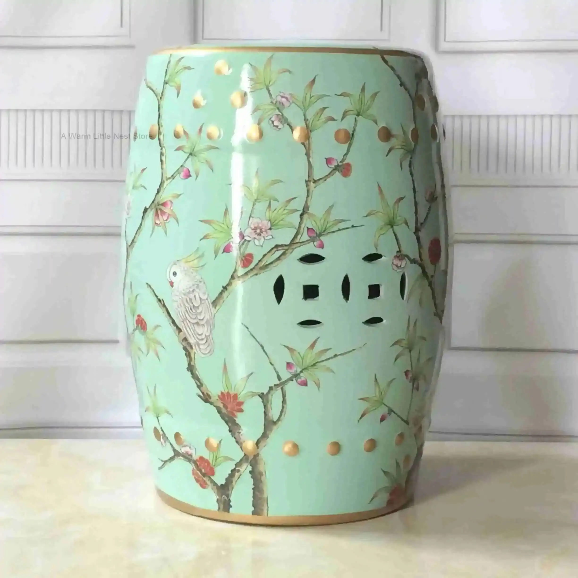 Shoe Changing Stool Flower Bird Ceramic Drum Stool Dressing Antique Drum Sitting Stool Living Room Furniture Luxury Dresser