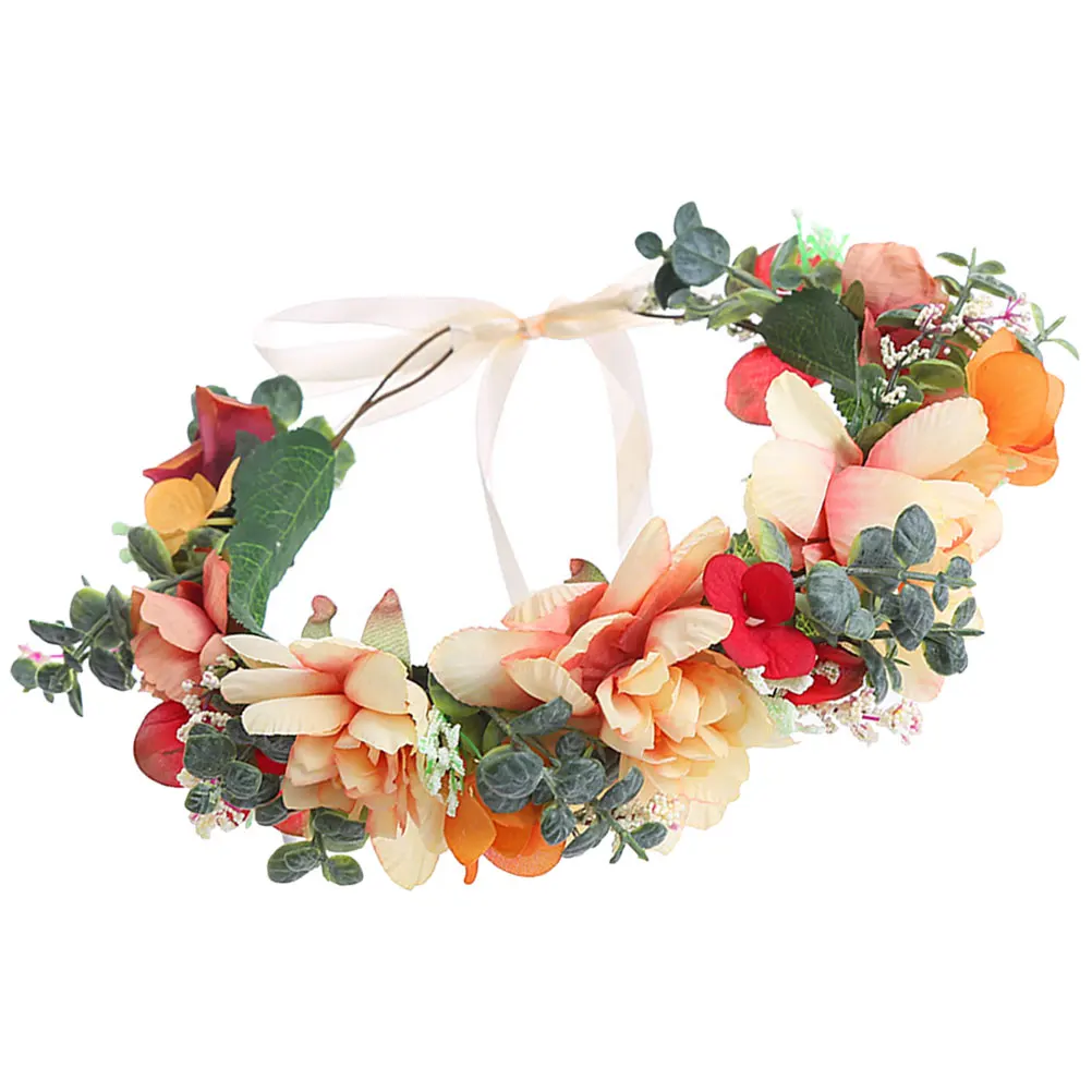 

Handmade Floral Headband Adjustable Ribbon Bridal Wedding Hair Decoration Vintage Party Crown Camellia Rose Flower Girl Tiara