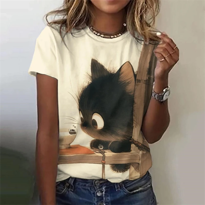 

Lady Fashion Top Clothes Cute Animal 3d Print Women's T Shirt Female Kawaii Black Cat Tshirt Girls Casual Funny Short Sleeve Tee