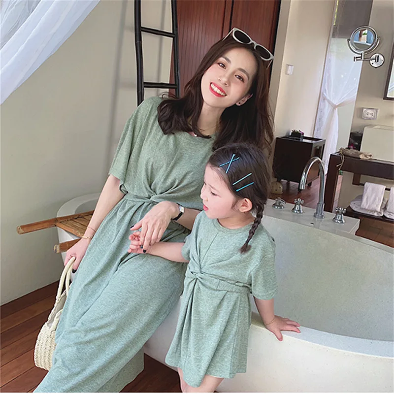 

Mother&Kids Family Match Dress Casual Short Sleeve Summer Baby Cotton Straight Girls Vestidos Folk Frocks Breathable Soft Outfit