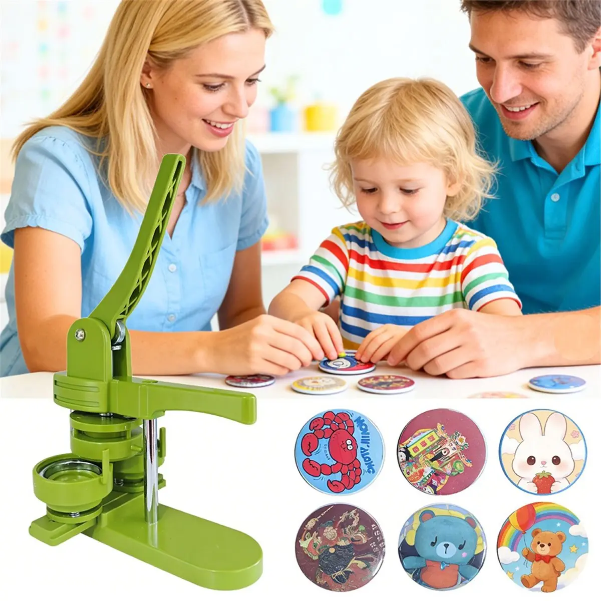 HOUSEHOLD*GOOD Button Maker Machine 32mm (3rd Gen) Installation-Free DIY Pin Badge Press with 100 Button Parts & Cutter