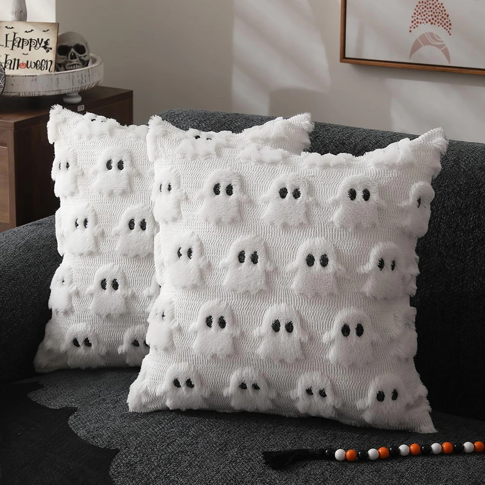 

1/2PCS Halloween Ghost Pumpkin Pillowcase Washable Plush Soft Cushion Cover Comfortable Pillow Cover for Sofa Bedroom Home Decor
