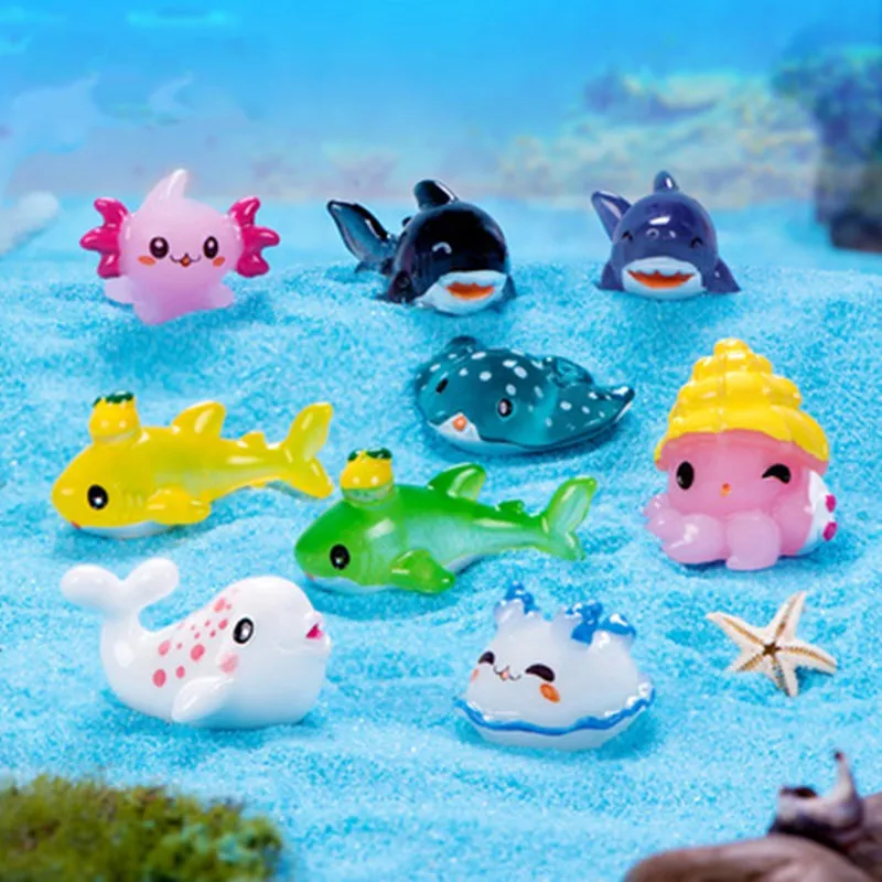 Minifiguras luminosas de Dophin para decoración del hogar, figuritas en miniatura de peces que brillan en la oscuridad, 10 piezas