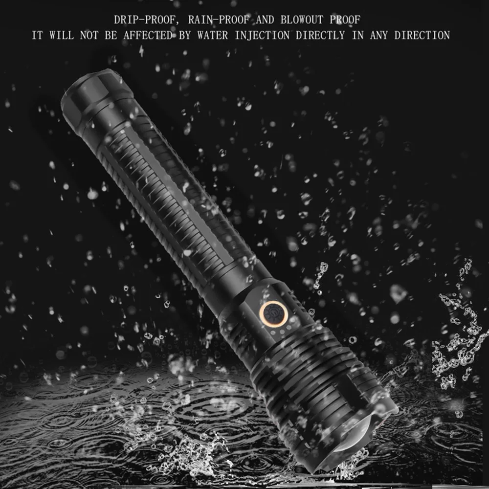 고출력 LED 손전등, USB 충전식 토치 라이트, 롱 샷, 초강력, 야외 하이킹, 캠핑 용품, 줌 랜턴