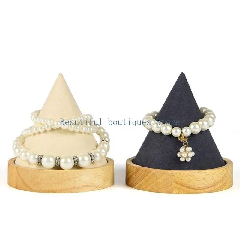 

U4LF Cone Wooden Bangle Bracelet Anklet Jewelry Display Stand Ring Watch Holder
