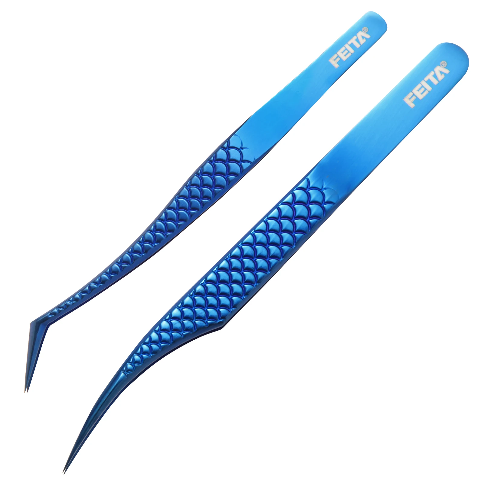 FEITA Eyelash Extensions Tweezer Lash Precision Tweezers, Japanese Steel Dolphin-shaped & Angled Tip Lashes Application Tools