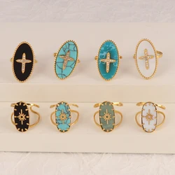 316L Stainless Steel Ring For Women Ring Open Ring Charm Colorful Stone Geometric Finger Ring  Party Jewelry Gift Wholesale