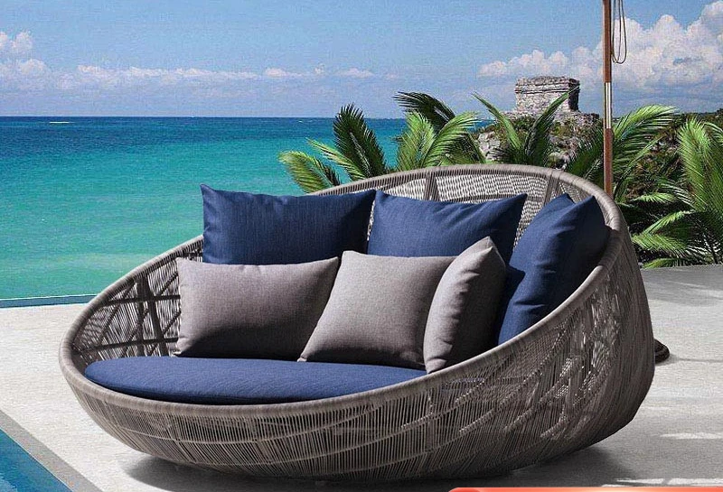 

Outdoor Rattan round Bed Outdoor Balcony Courtyard Rattan Lying Bed B & B Villa Furniture